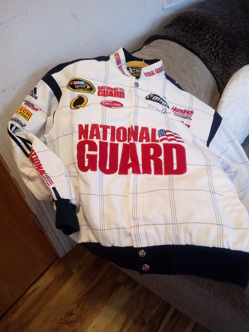 National Guard White Racing-Style Performance Jacket